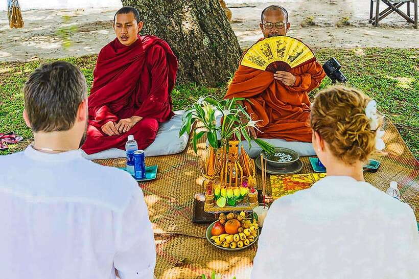 Siem Reap Cambodian Buddhist Water Blessing and Local Market - Choosing between the two Buddhist blessings