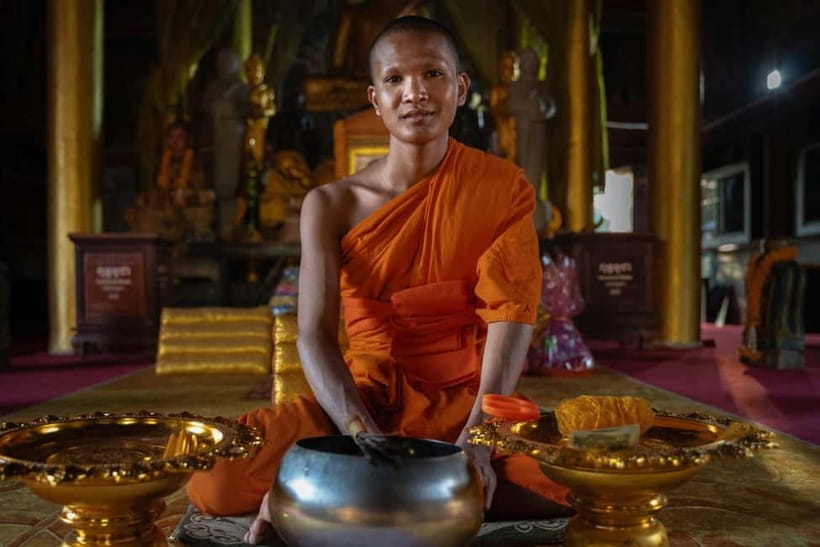 Siem Reap: Monk Blessings and Village Life Scooter Tour - The pagoda beside the Angkorian reservoir