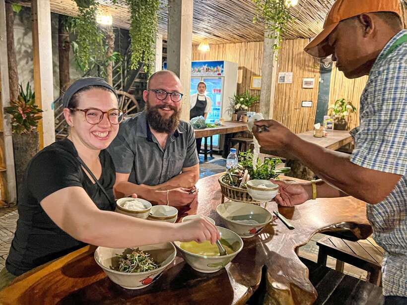 Siem Reap: Small Group Street Food Tour with Tuk-Tuk Ride - The first food stops: familiar flavors with a Khmer twist